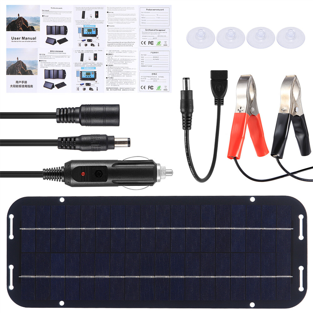 6W Solar Panel 12V Trickle Charger Battery Charger Kit Maintainer Boat Car RV