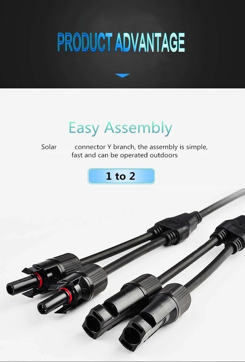 Solar Panel PV Cable Y Branch Wear-resisting Copper Tin Plate Anti-UV Connector