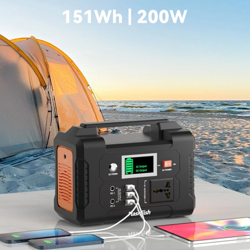 230V Portable Power Station 151Wh Backup Battery 200W Pure Sine Wave AC Solar