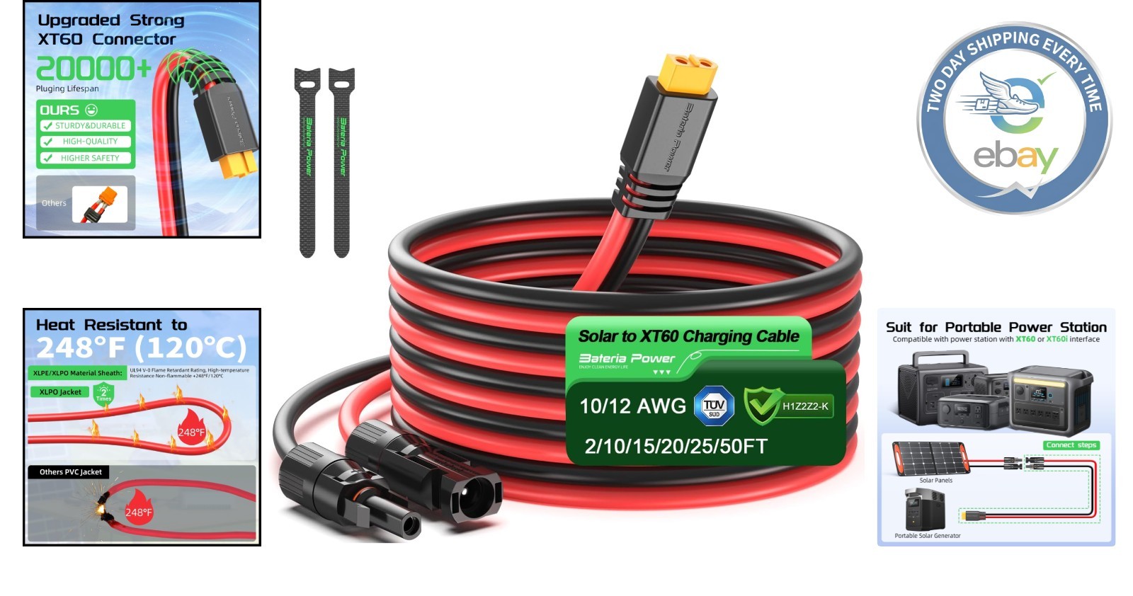 10FT 12AWG Solar to XT60 Extension Cable – High-Efficiency Charging Adapter