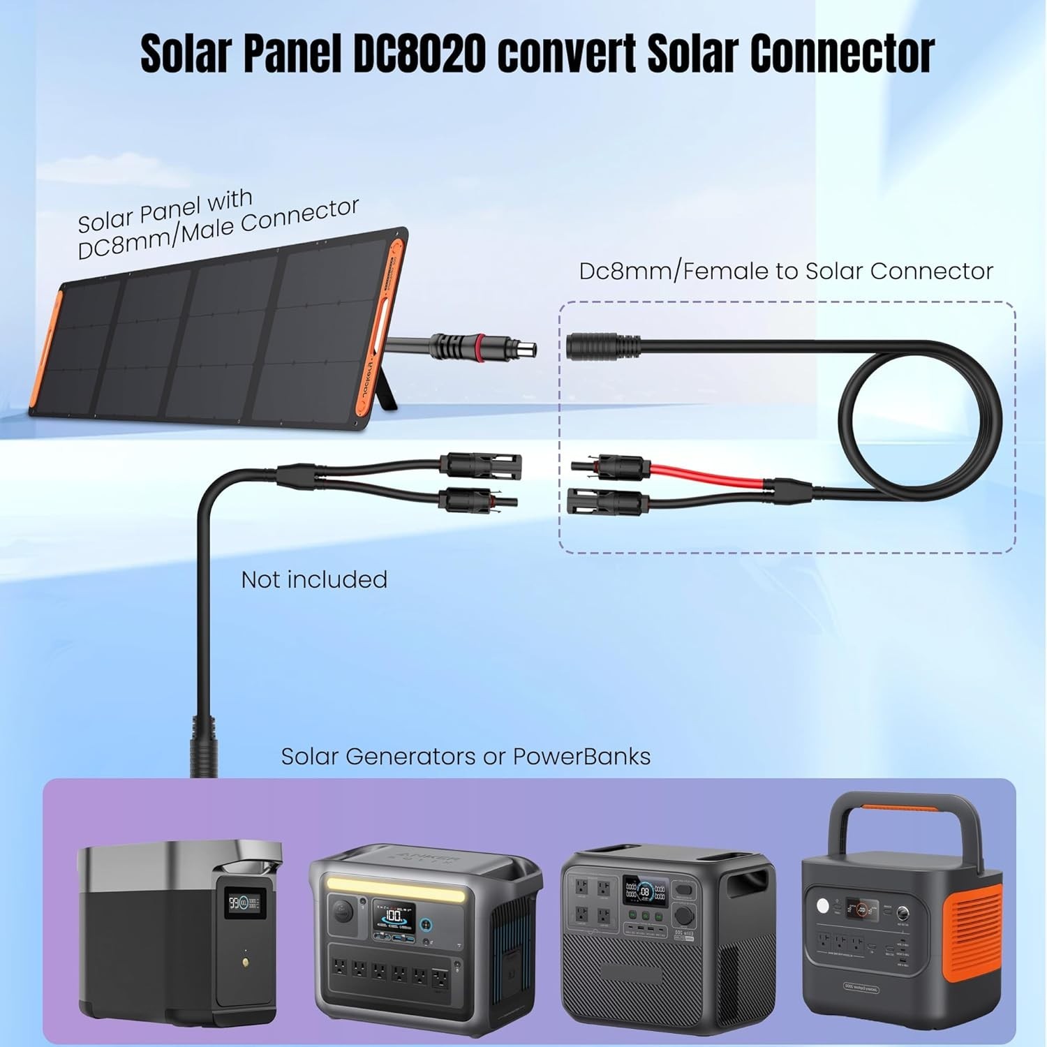 DC8020 Female to Solar Connector,Solar Charge Extension Cable 12AWG DC8020 Adapt