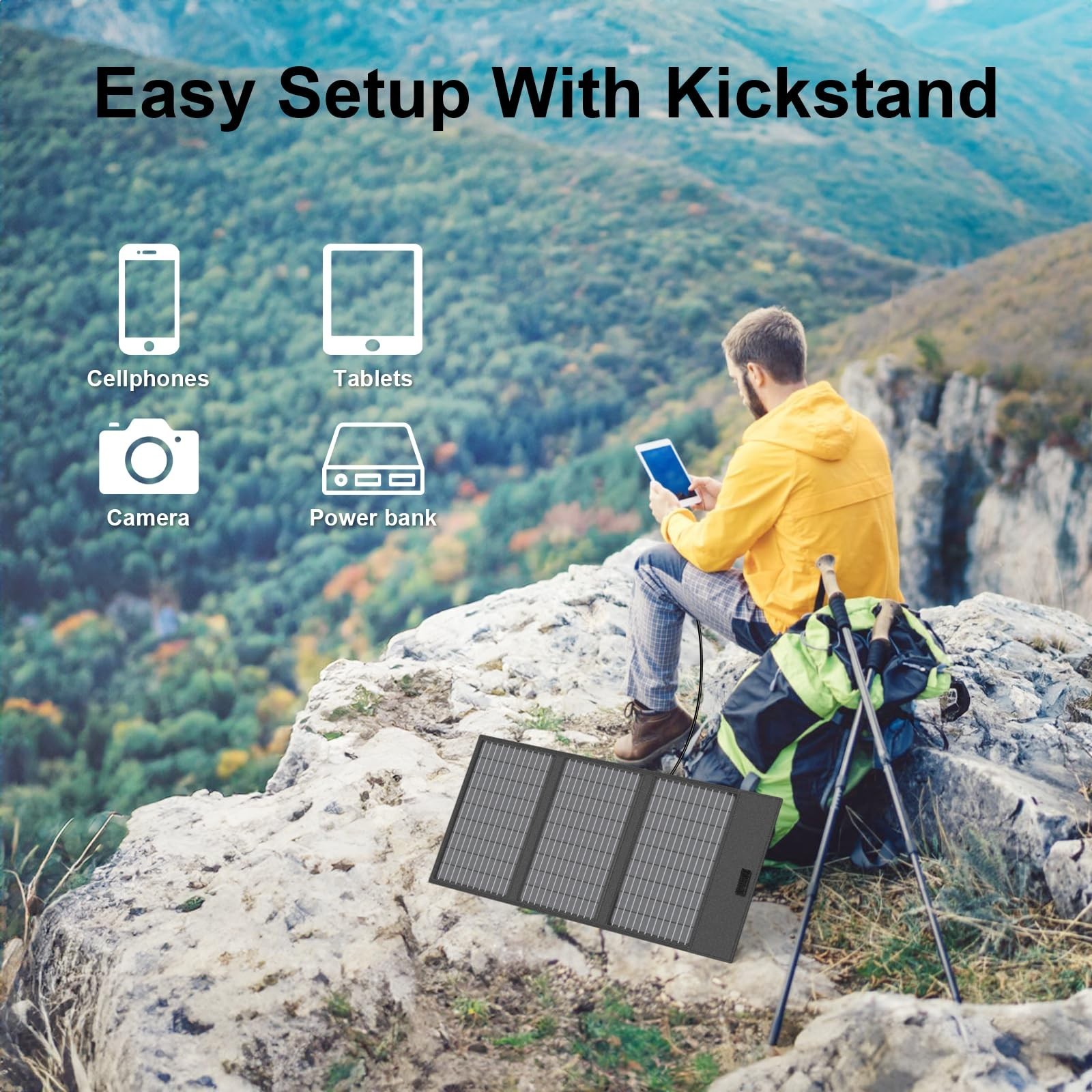 45W Foldable Solar Panel Charger – USB-C, USB-A, DC Outputs, Waterproof, Kicksta