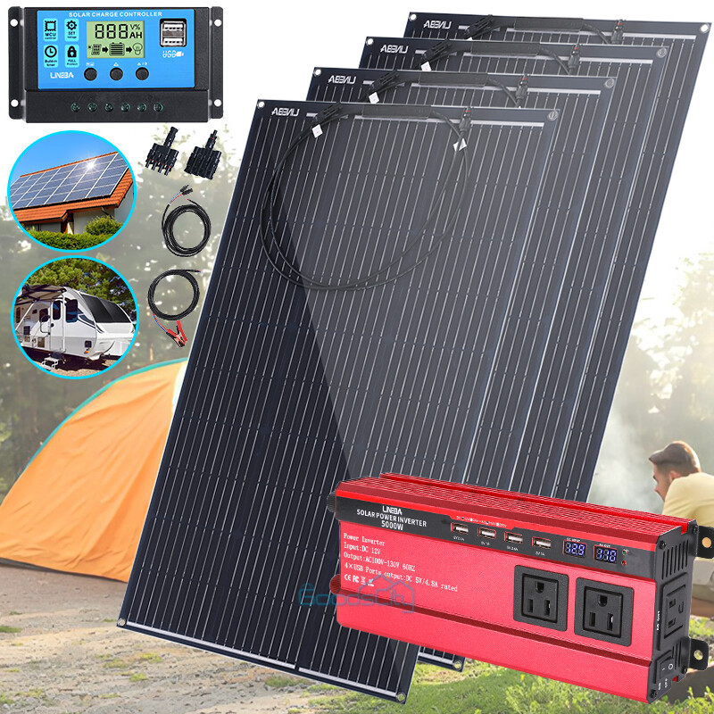 5000W Power Inverter Solar Generator with Solar Panel Home RV Camping Rooftop