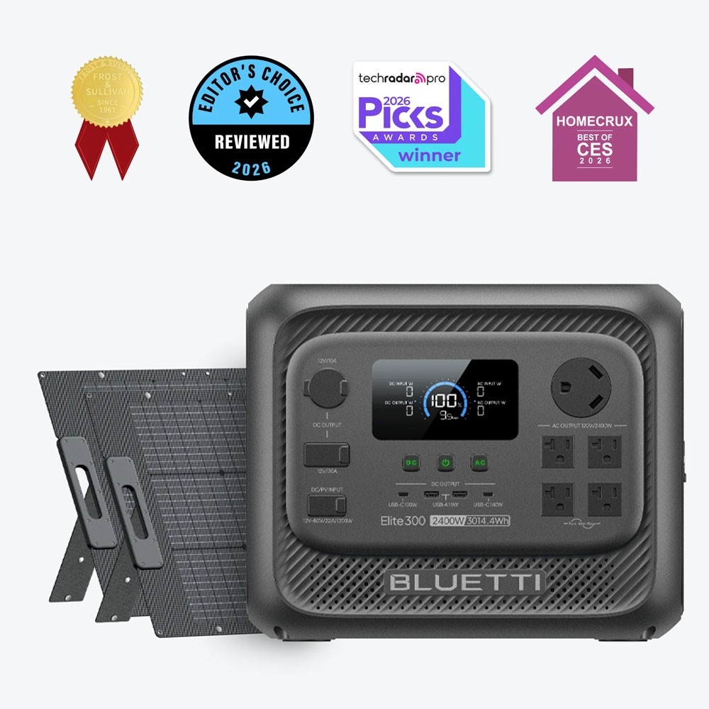 BLUETTI Elite 300 2400W 3014.4Wh Power Station+2*200W Solar Panel Kit for Backup