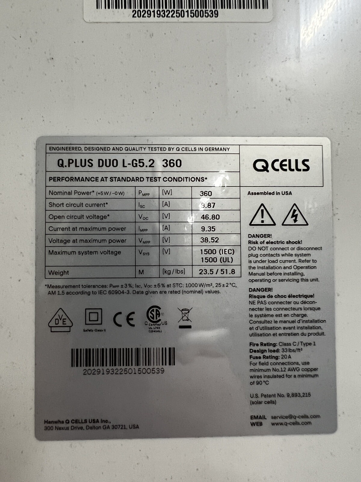 Q-Cells Q.PLUS DUO L-G5.2 360 (360W) Solar Panel