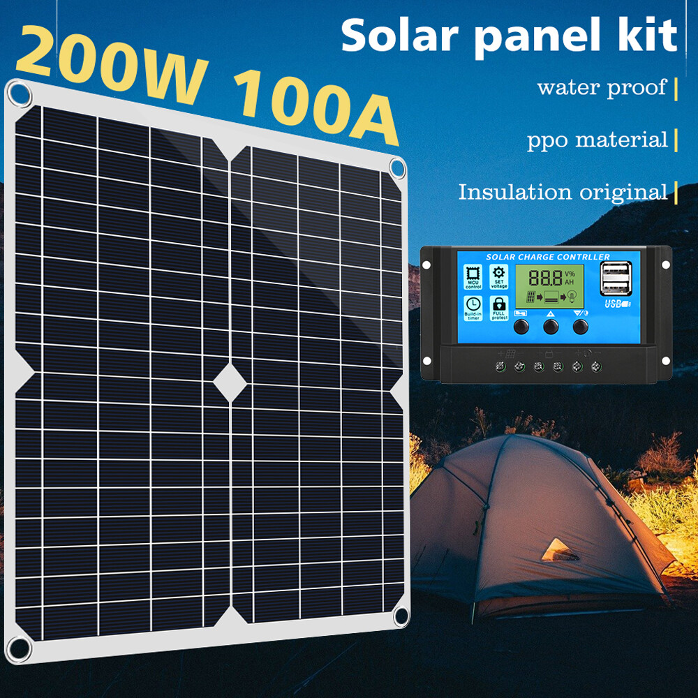 200W Solar Panel Generator Power Bank 6000W Inverter Camping Control Home System