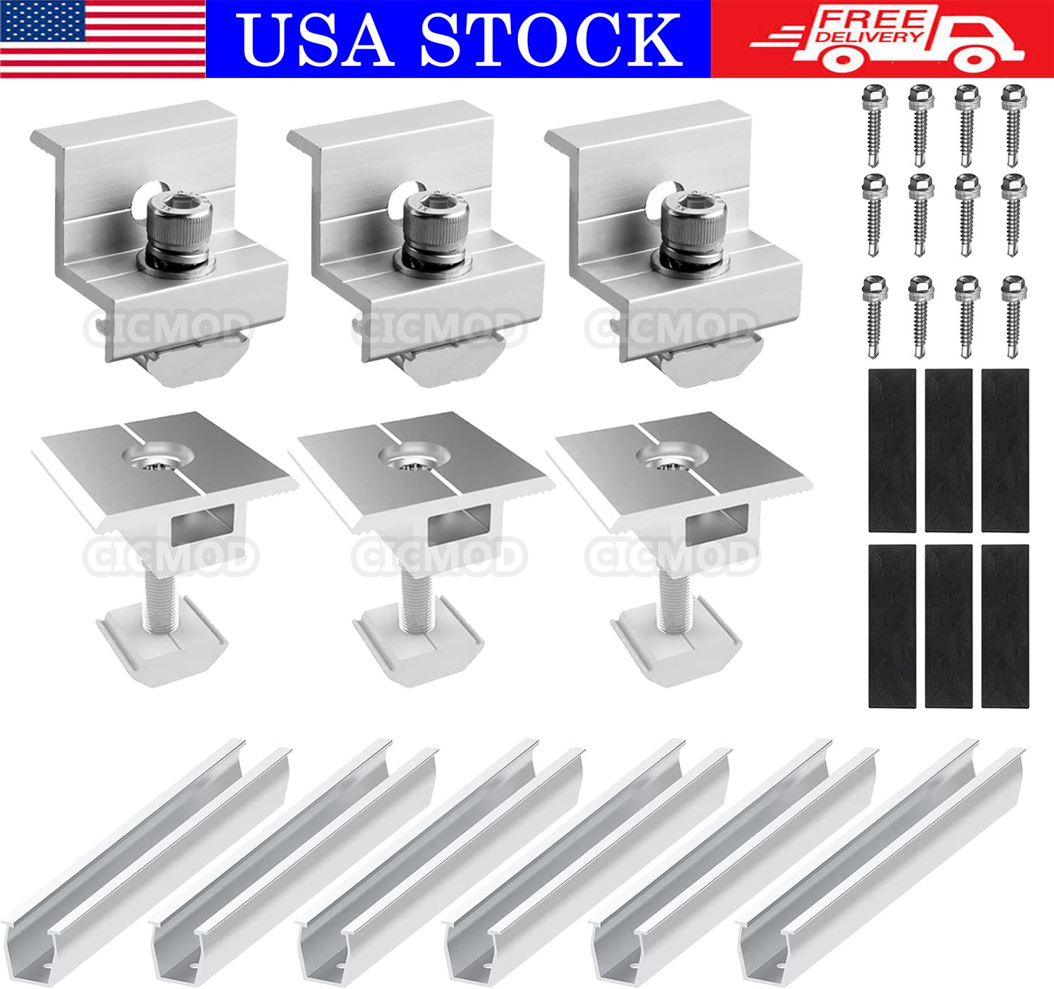 Aluminium Solar Panel Roof Mounting Rail Brackets End/Middle Clamp Fixing Kit UK