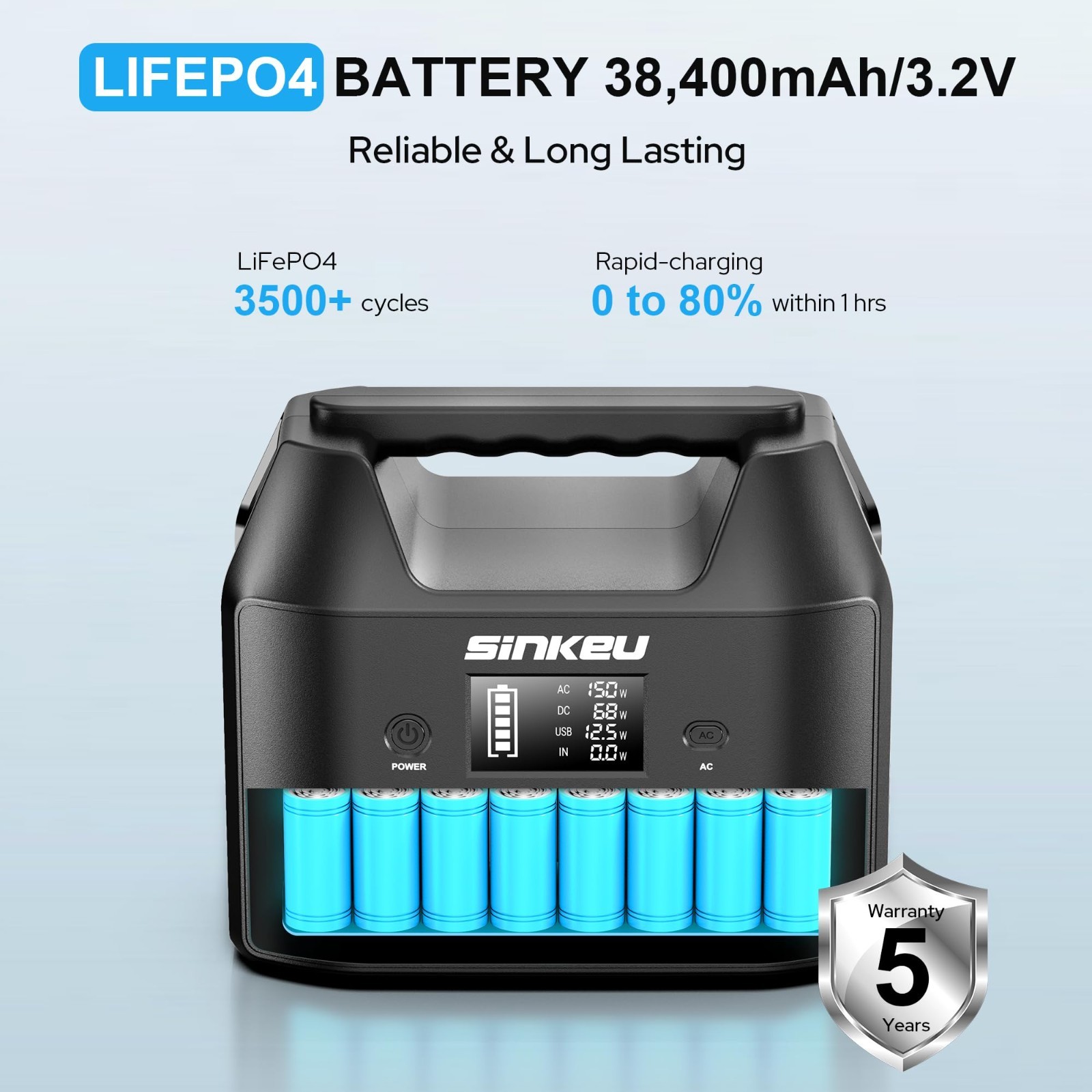 Portable Power Station 122.8Wh, LiFePO4 Solar Generator, 150W Power Bank for Cam