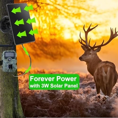 Solar Panel for Trail Cameras, 5000mAh Rechargeable Battery, IP66 Waterproof, 10