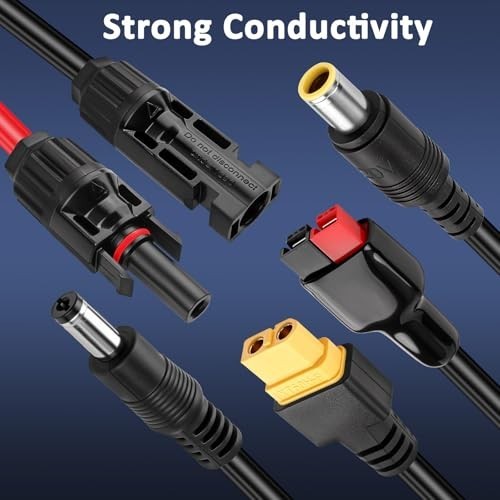 Solar Panel Extension Cable Kit, 4-In-1 Solar Connector with XT60/DC7909/DC5521,