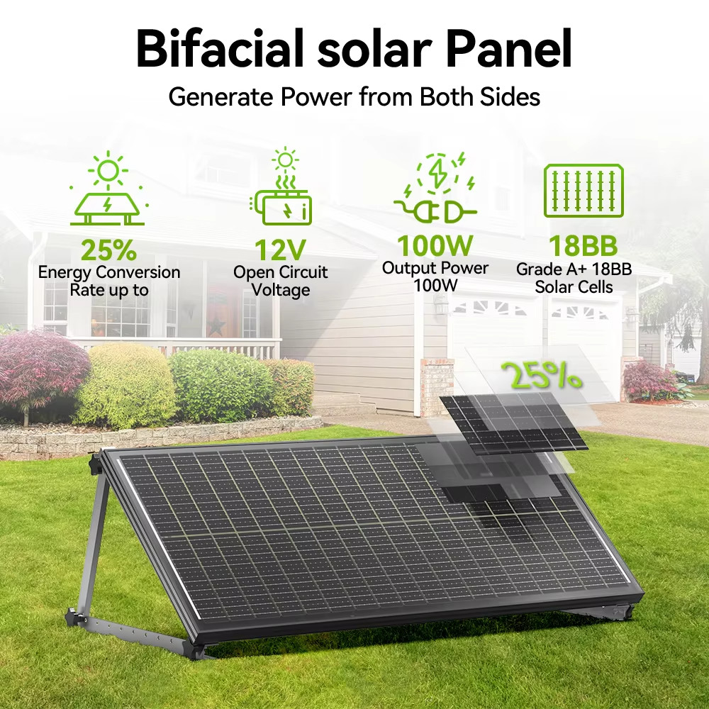 12V Bifacial Monocrystalline Solar Panel 400W 200W 100W 25.5% 18BB Cells PV