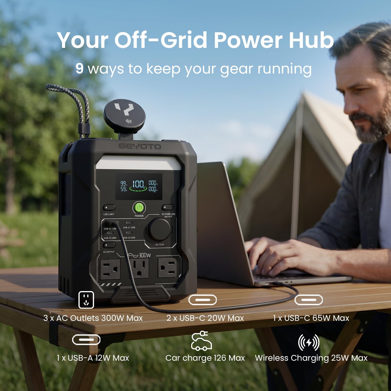 GEYOTO N300 Portable Power Station, 256Wh LifePO4 Battery,300W AC Outlets (50…