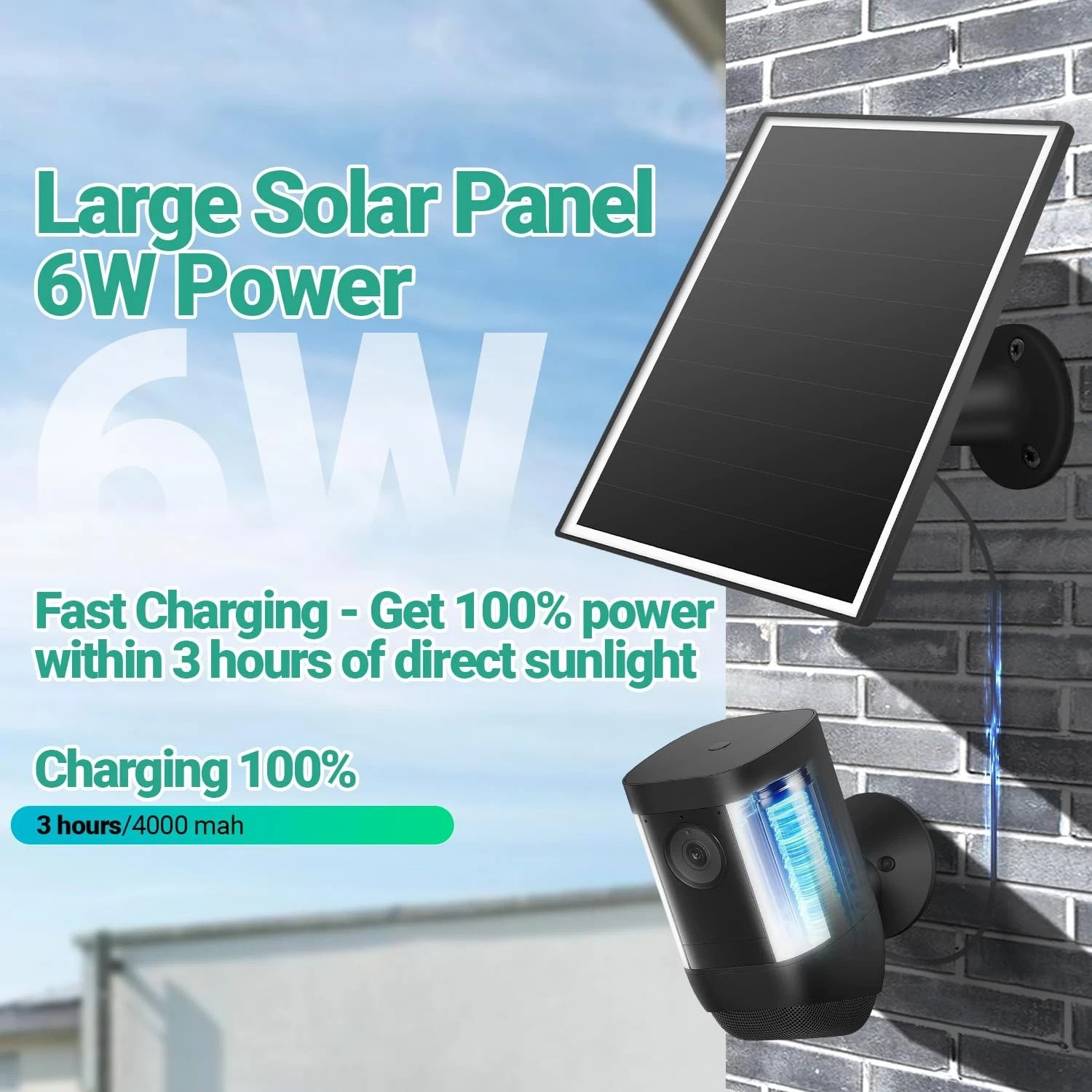 Solar Panel for Ring Camera/Wyze Cameras, 6W Black-106-1