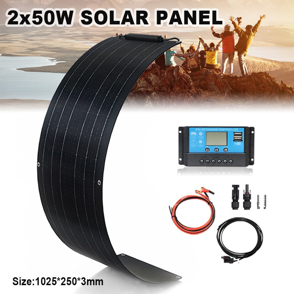 50W Flexible Solar Panel Kit Monocrystalline 10A Controller for Home RV Off-grid
