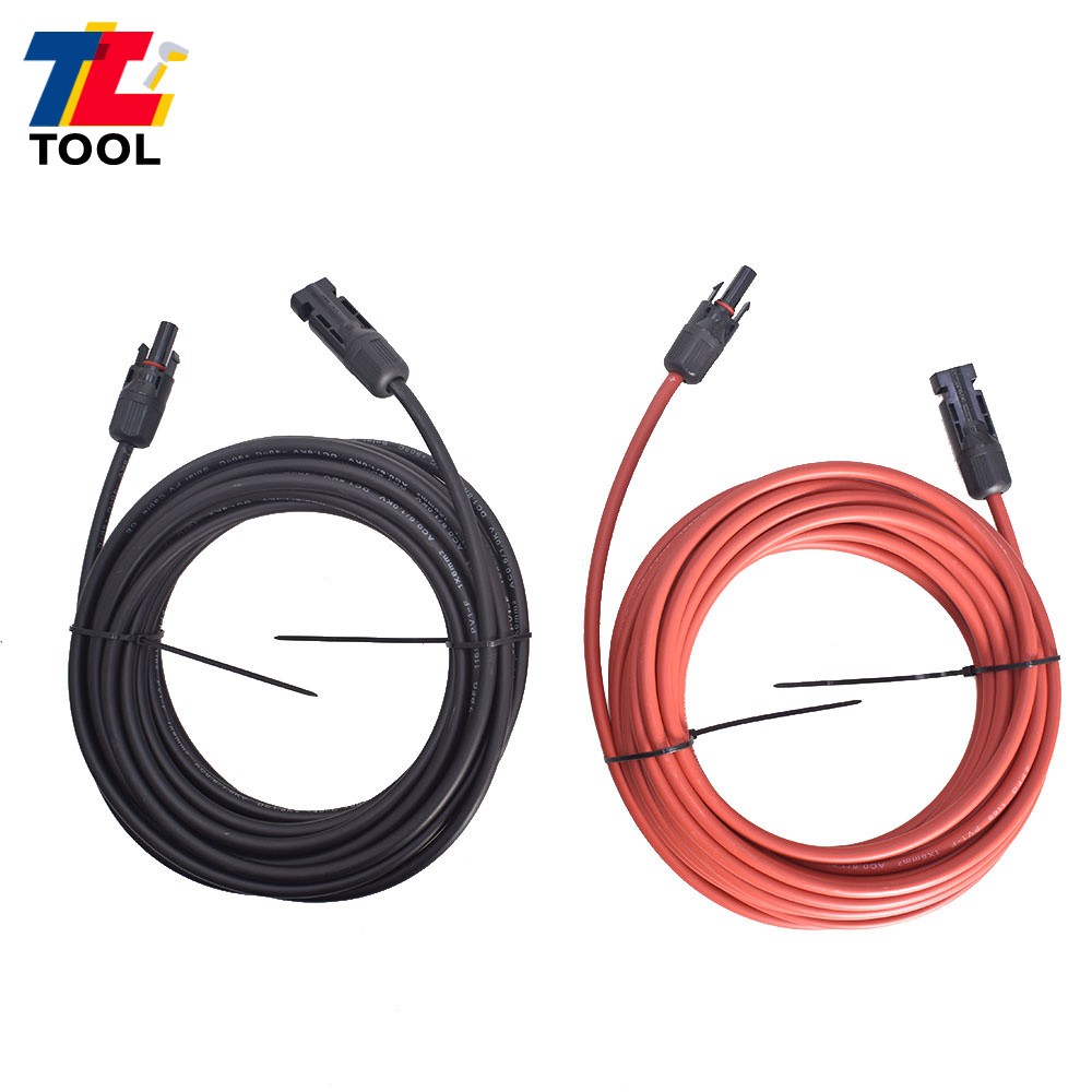25 Feet 1 Pair 10AWG Black + Red Solar Panel Extension Cable Wire Connector