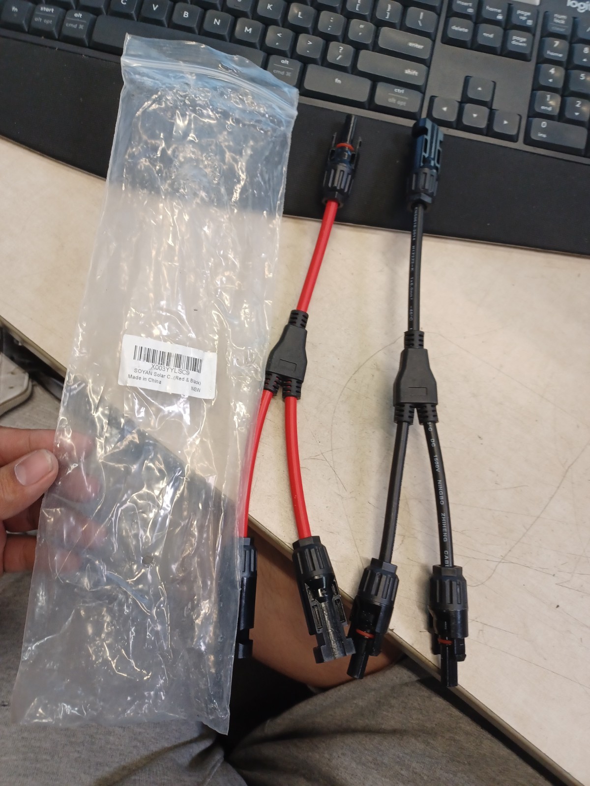 Solar Panel Y Branch Cable Connection Waterproof Adapter Connector Extension +/-