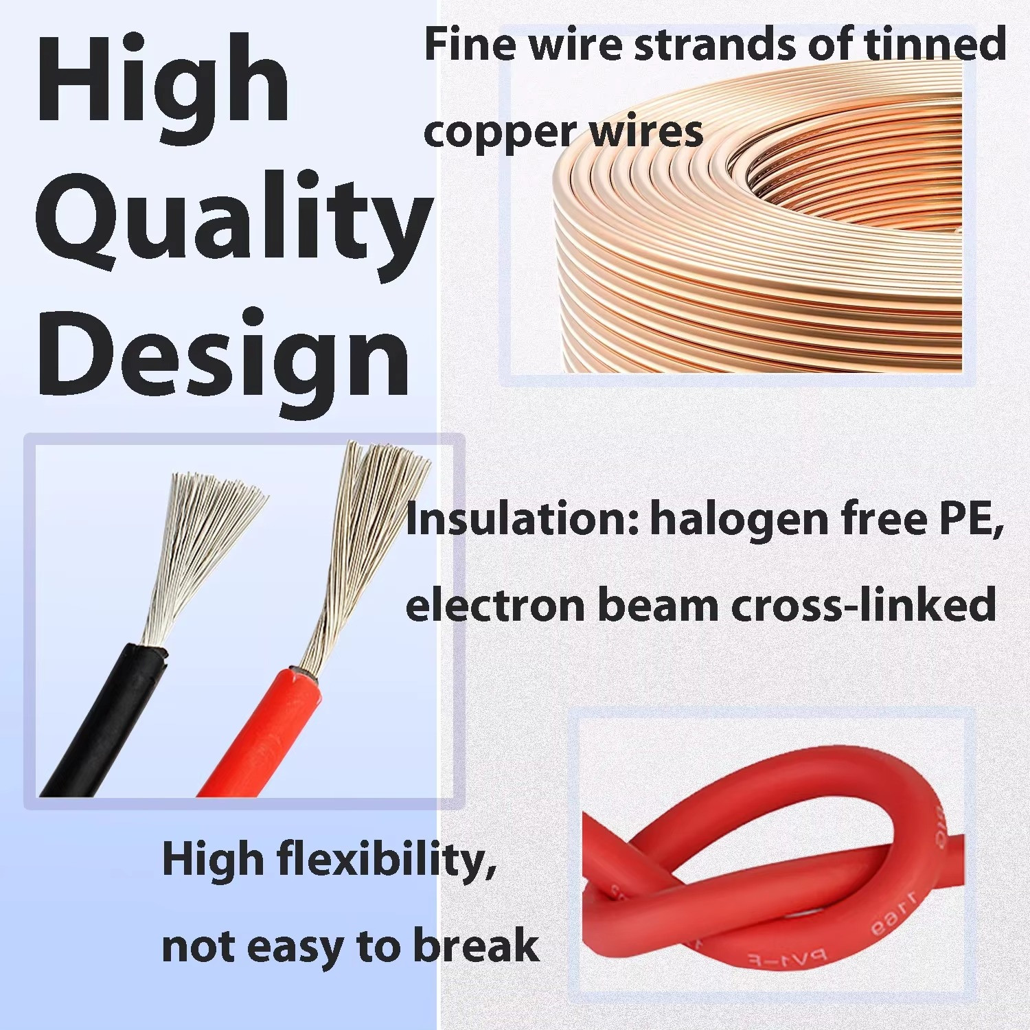 Solar Power Cable TUV Certified 6mm² 10AWG PV Wire Red Black Jacket
