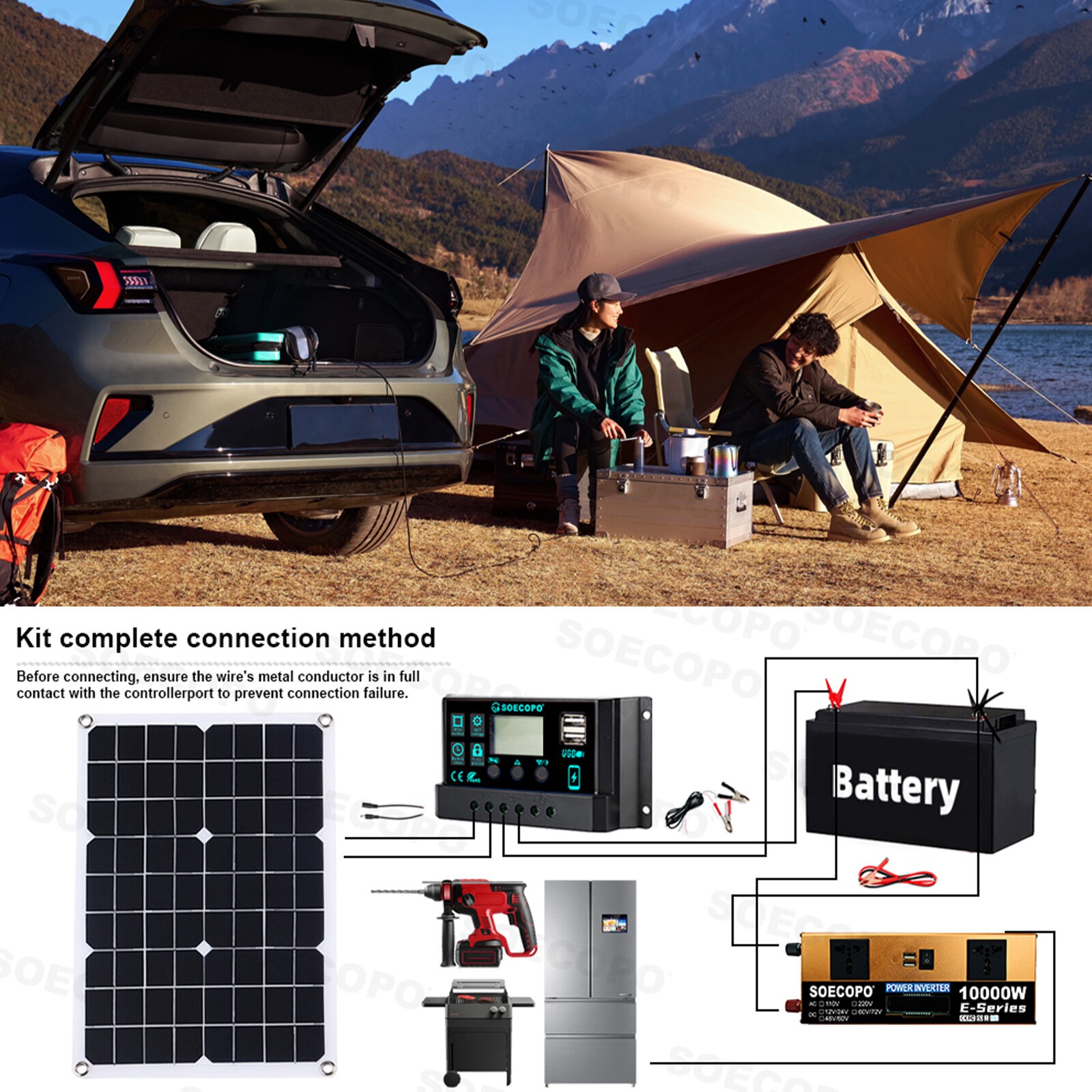 10000W Solar Kit 500W Panel 100A MPPT Controller DC Cable 12V/24V to 220V/110VTs