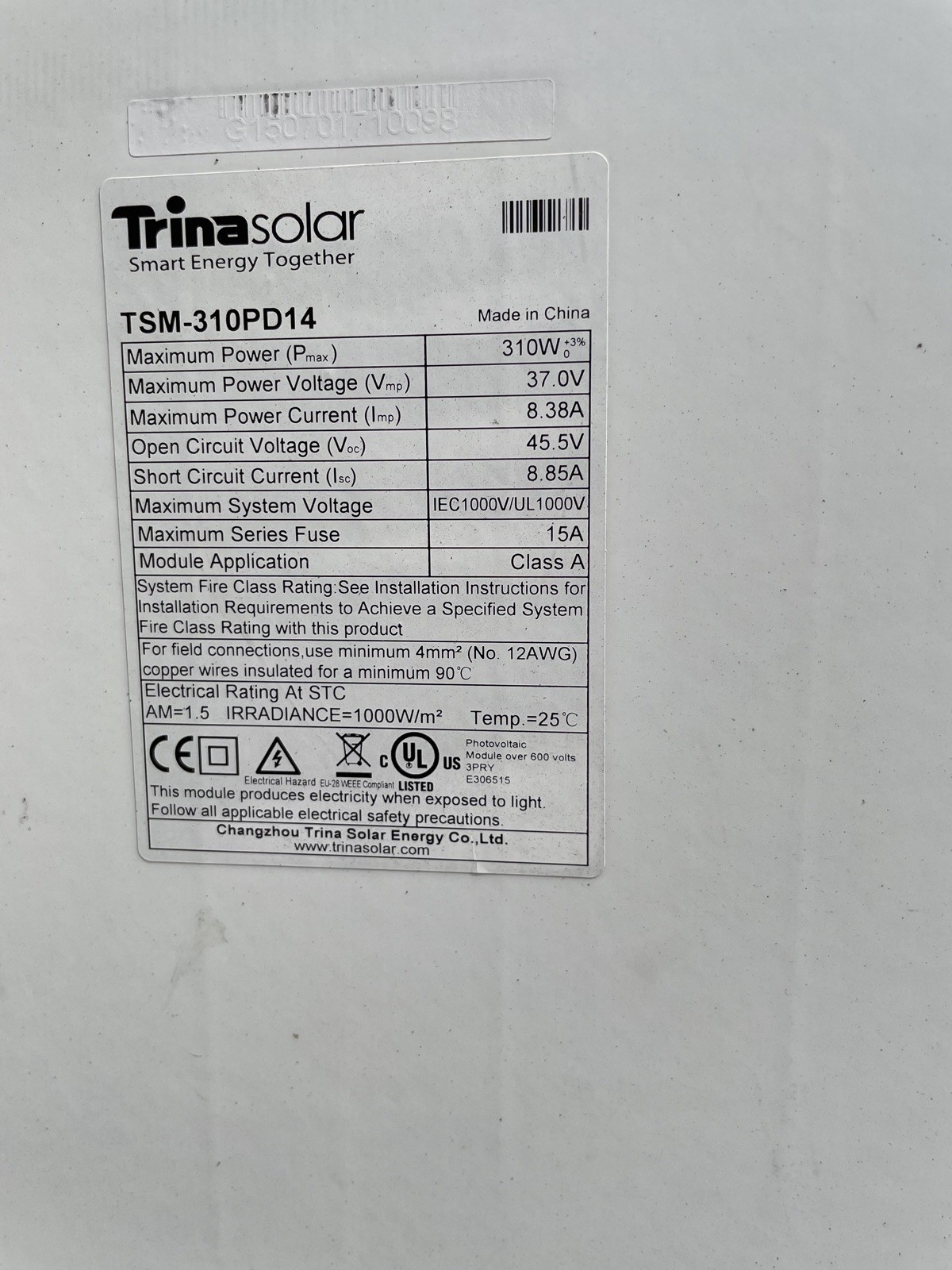TRINASOLAR 310 WATTS SOLAR PANELS GRADE A PROFESSIONAL GRADE TSM-310PD14 TOUGH!!