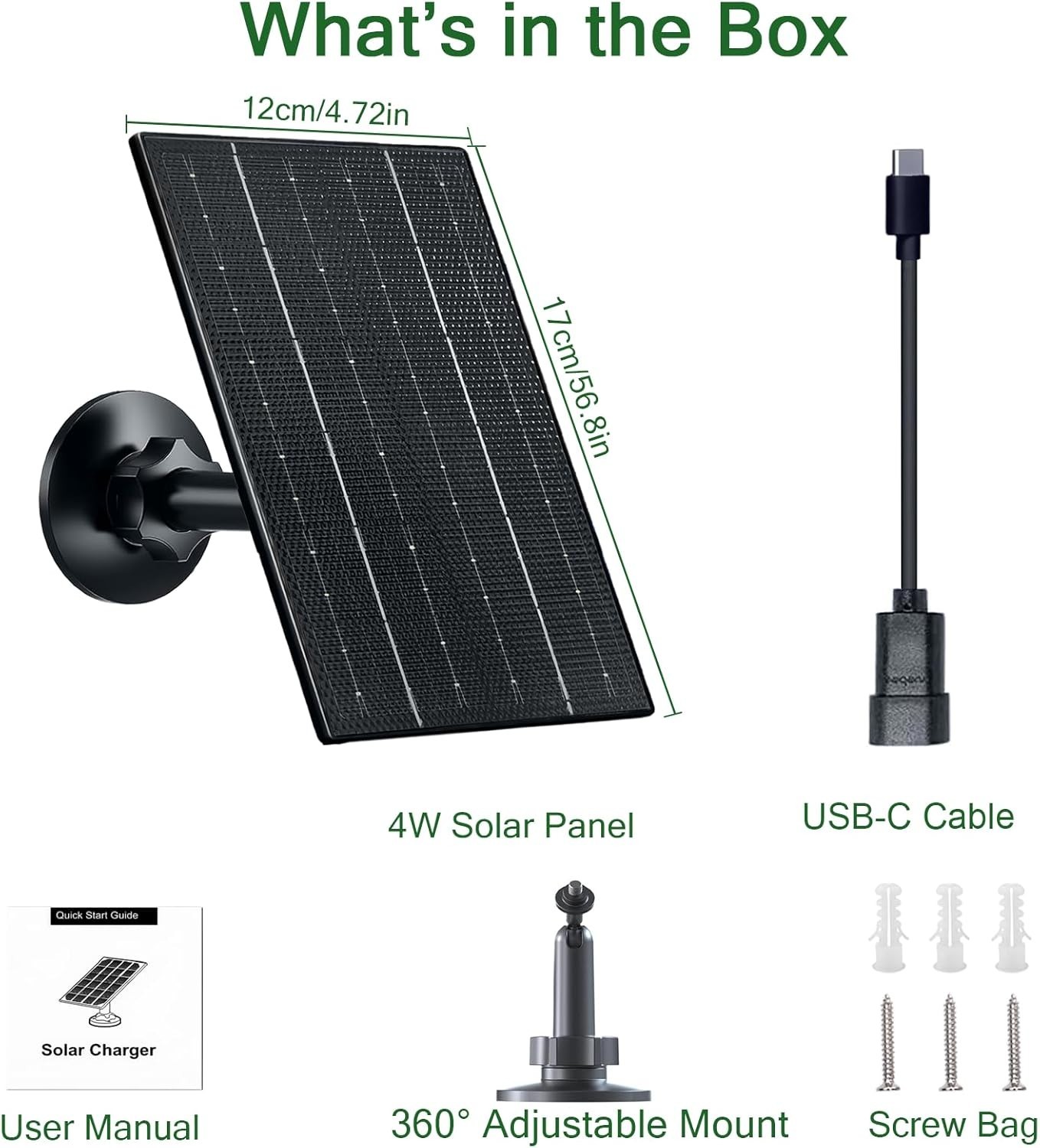 4W Camera Solar Panel, USB/Type-C Solar Charger with Rechargeable Battery Pow…