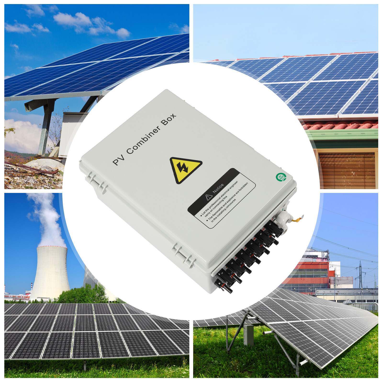 6-String Solar PV Combiner Box New 15A Circuit Breaker For Solar Panel System