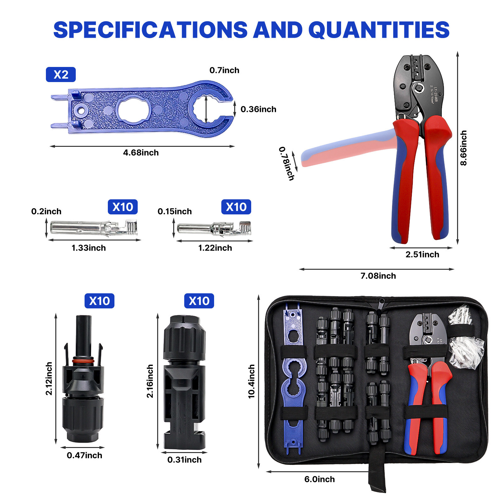 Solar Panels Connectors Kit 10 Pairs Solar Crimping Tool Kit Solar Cable Crimper