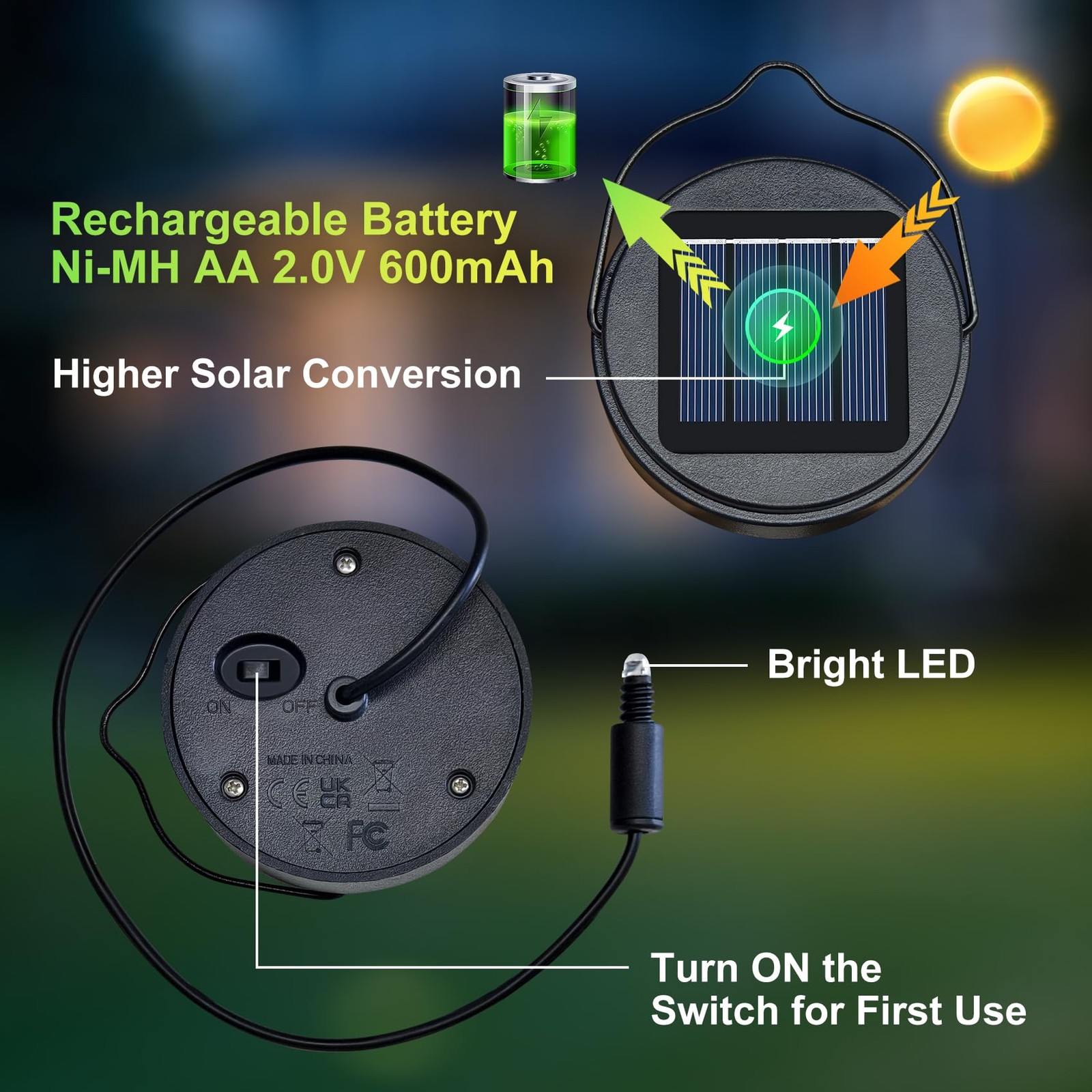 AA 600Mah Solar Light Replacement Top Parts for Solar Outdoor Lantern, Waterp…