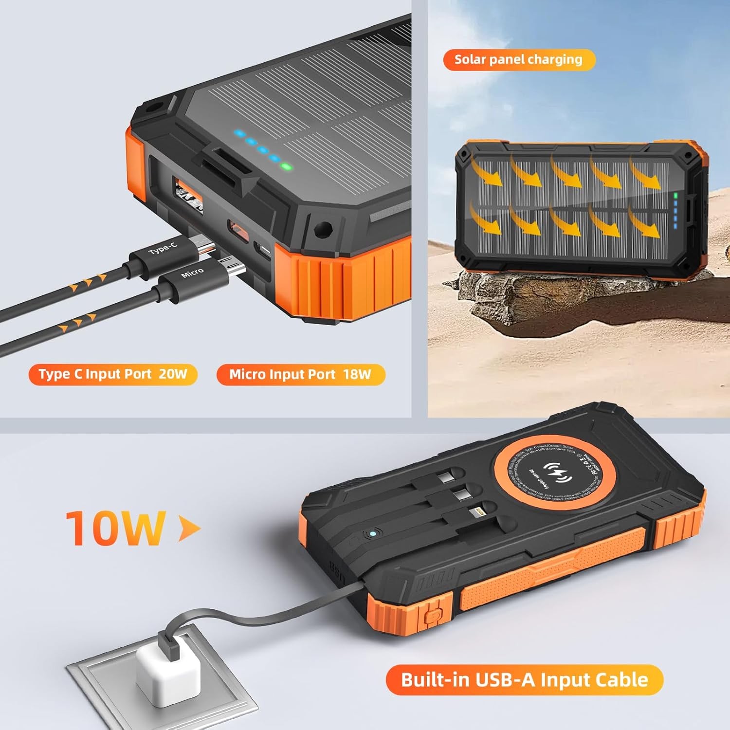 49800mAh Solar Power Bank, 22.5W Fast Wireless Portable Charger