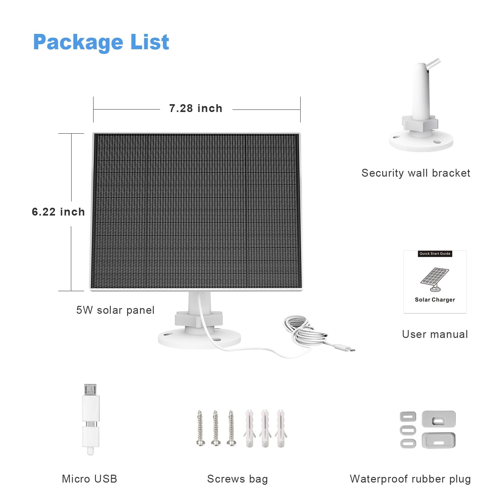 Solar Panel for Eufy Outdoor Camera 5W Solar Panel Charger Compatible with