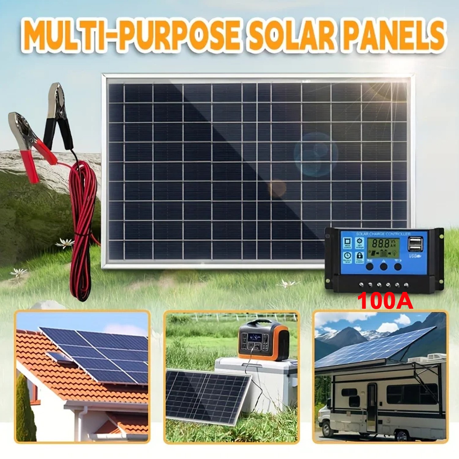 10W Solar Panel 12V Solar Battery Trickle Charger 100A W/ Controller Maintainer