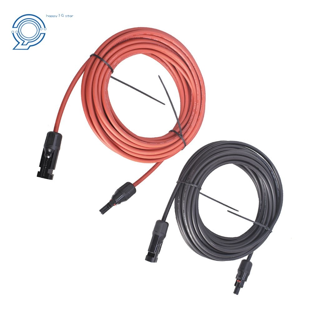 12 AWG Solar Panel Extension Cable Wire Connector 1 Pair 20ft Black + Red
