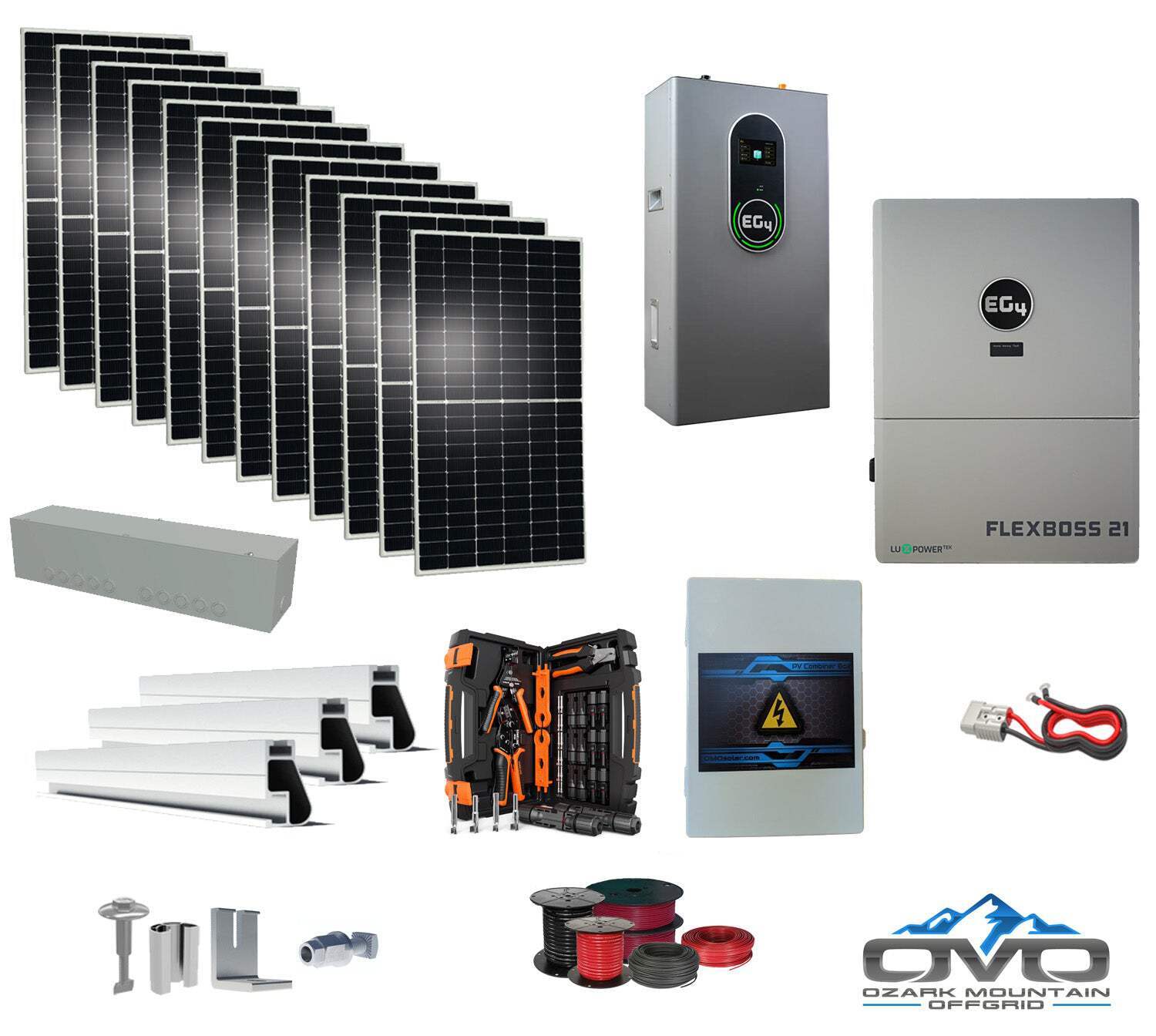 6KW Complete Offgrid Solar Kit + EG4 FlexBOSS21 + 14.3KW 48V EG4 Lithium Indoor