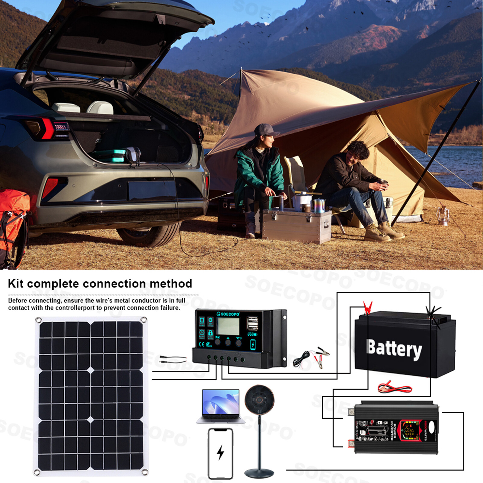 6000W 100A 220V Solar Panel Kit Complete Solar Power Generator Home Grid Syste