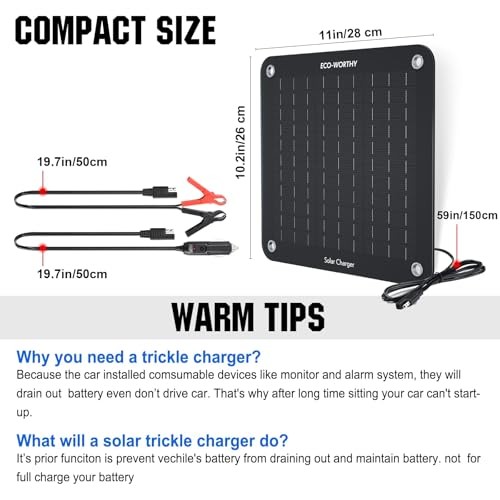 Solar Car Battery Charger Maintainer 12V Waterproof Portable Solar Trickle 10W