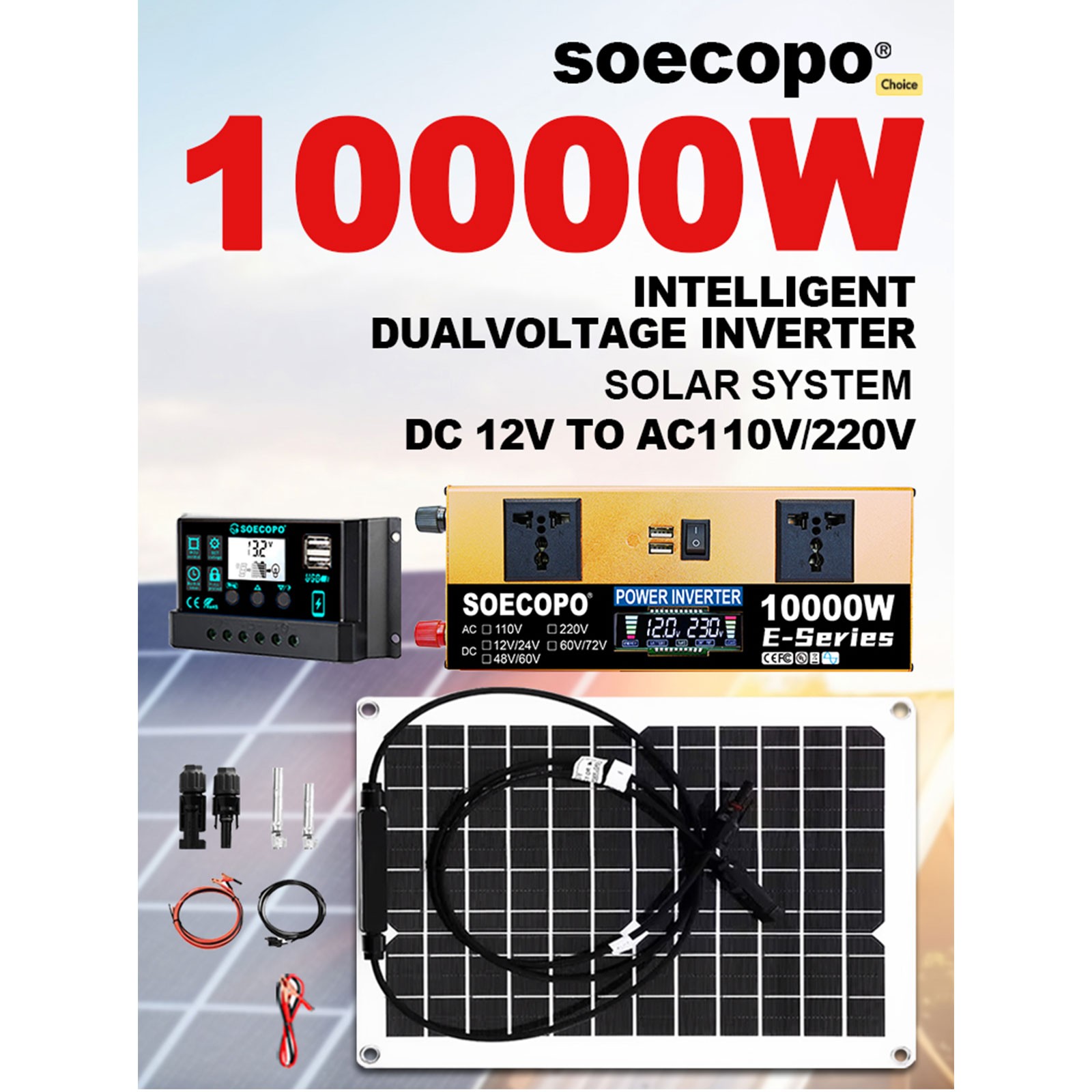 SOECOPO 10000W Solar Power System Kit 12V24V to 110V220V Inverter Flexible Panel