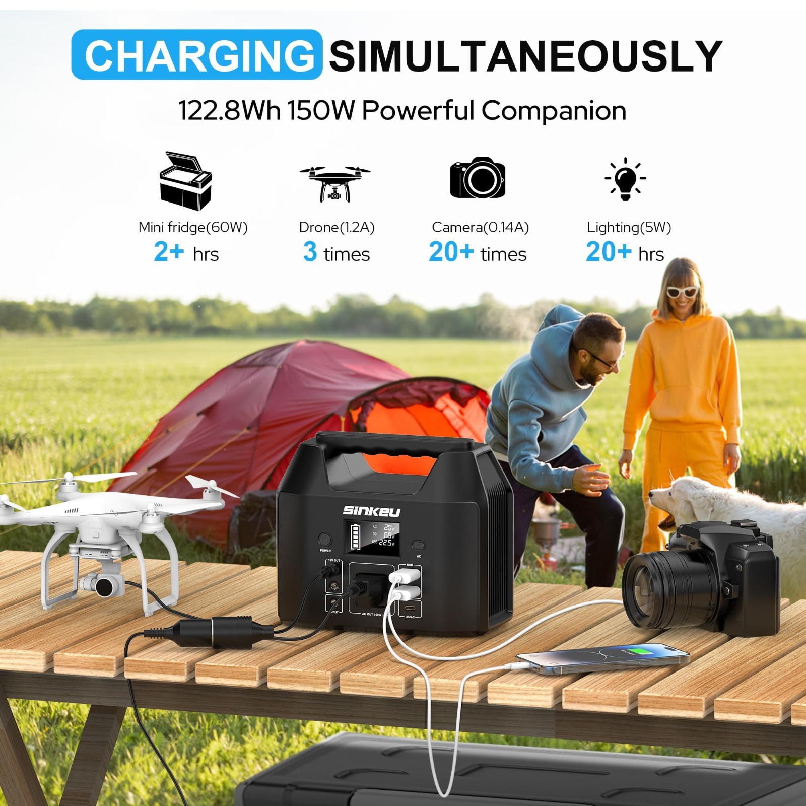 Portable Power Station 122.8Wh, LiFePO4 Solar Generator, 150W Power Bank for Cam