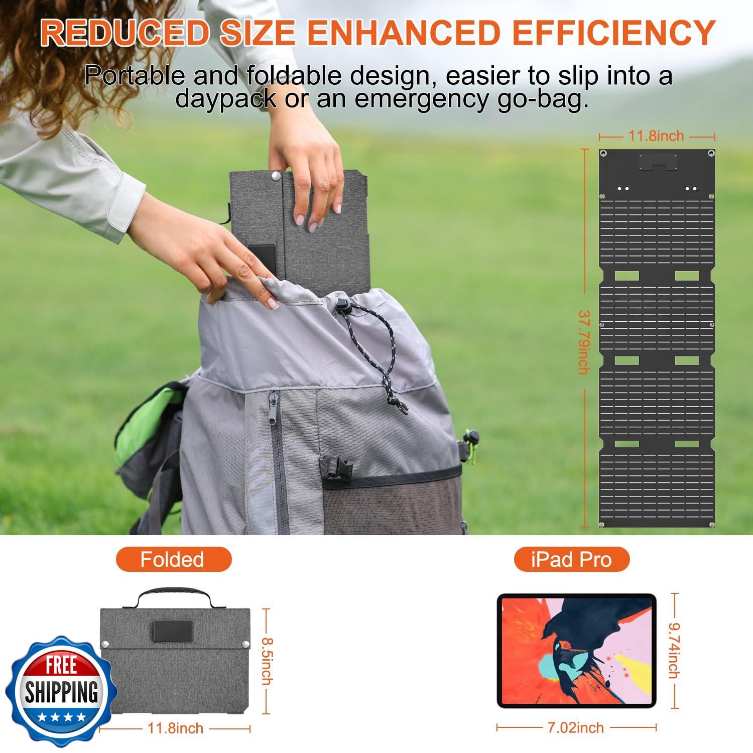 NHZOTUD 45W Solar Panels Charger with Handle 18V USB-A USB-C DC Portable Fold