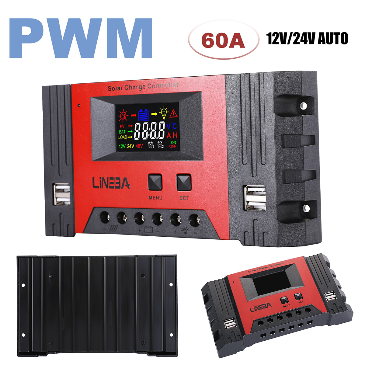100A Solar Panel Battery PV Regulator Charge Controller AUTO 12V/24V/48V 4 USB