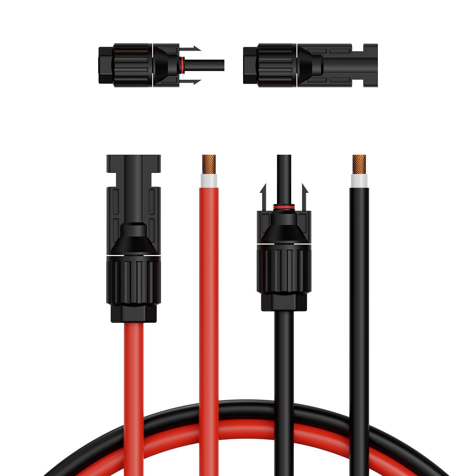 100ft 10AWG -40°C–105°C Solar Panel Cable w/ Waterproof MC4 Connectors