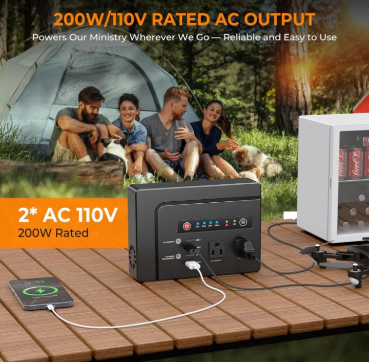 Estación de Energía Portátil 200W 146Wh Solar con 2 AC para Camping, Nuevo