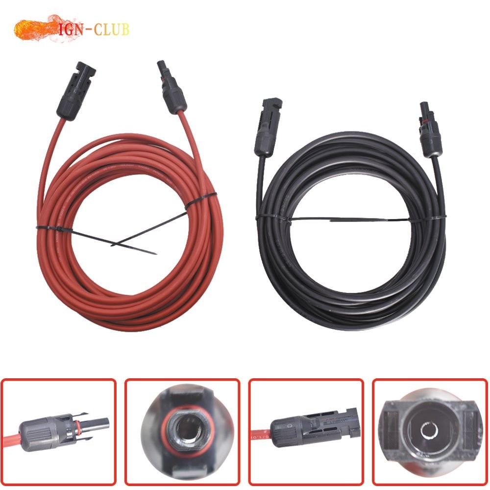 Black + Red 1 Pair 30 Feet Wire Connector 10AWG Solar Panel Extension Cable