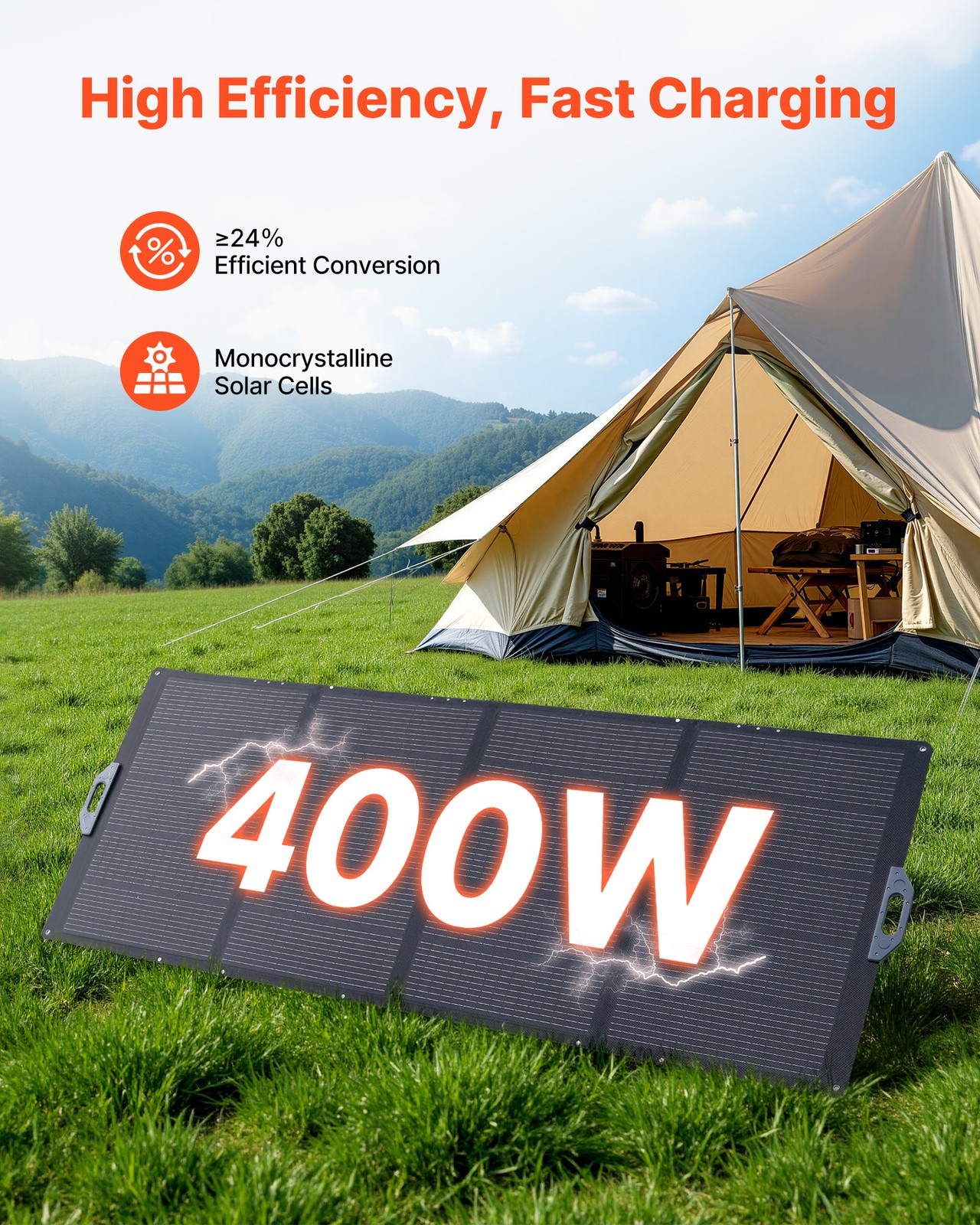 VEVOR 400W Foldable Solar Panel 24% High-Efficiency Portable Mono Solar Panel