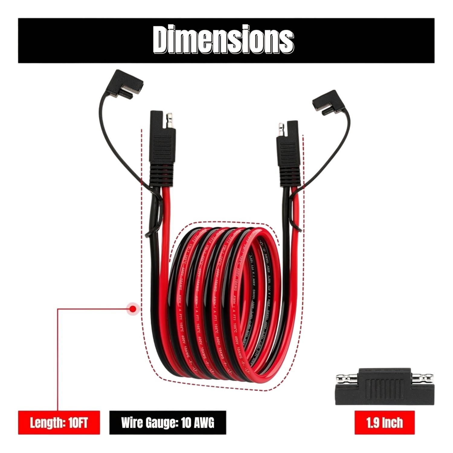 10AWG SAE Extension Cable 10FT for Solar Panel RV Battery Automotive & Marine