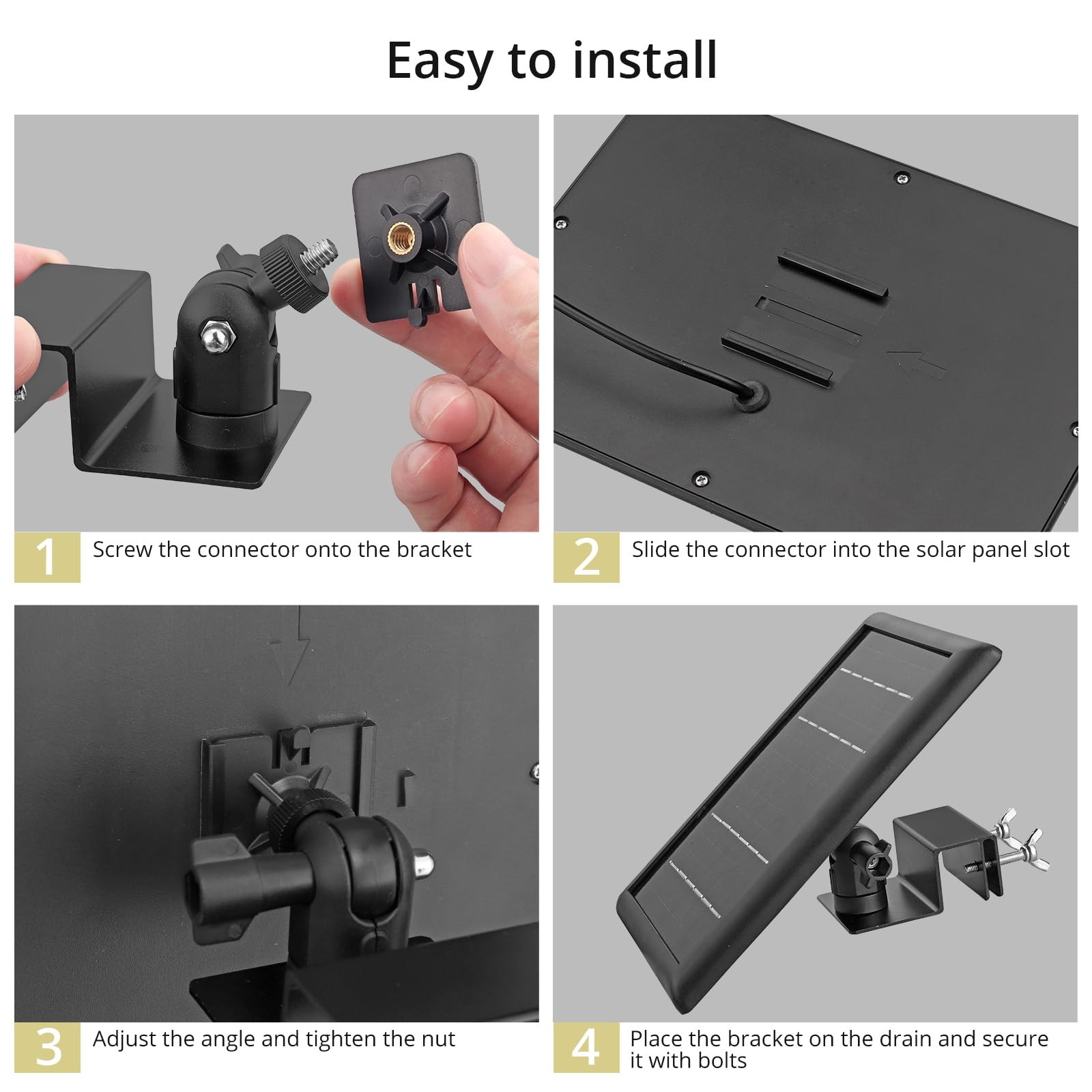 Anbte 2PCS Adjustable Gutter Mount for Ring Solar Panels & Security Black