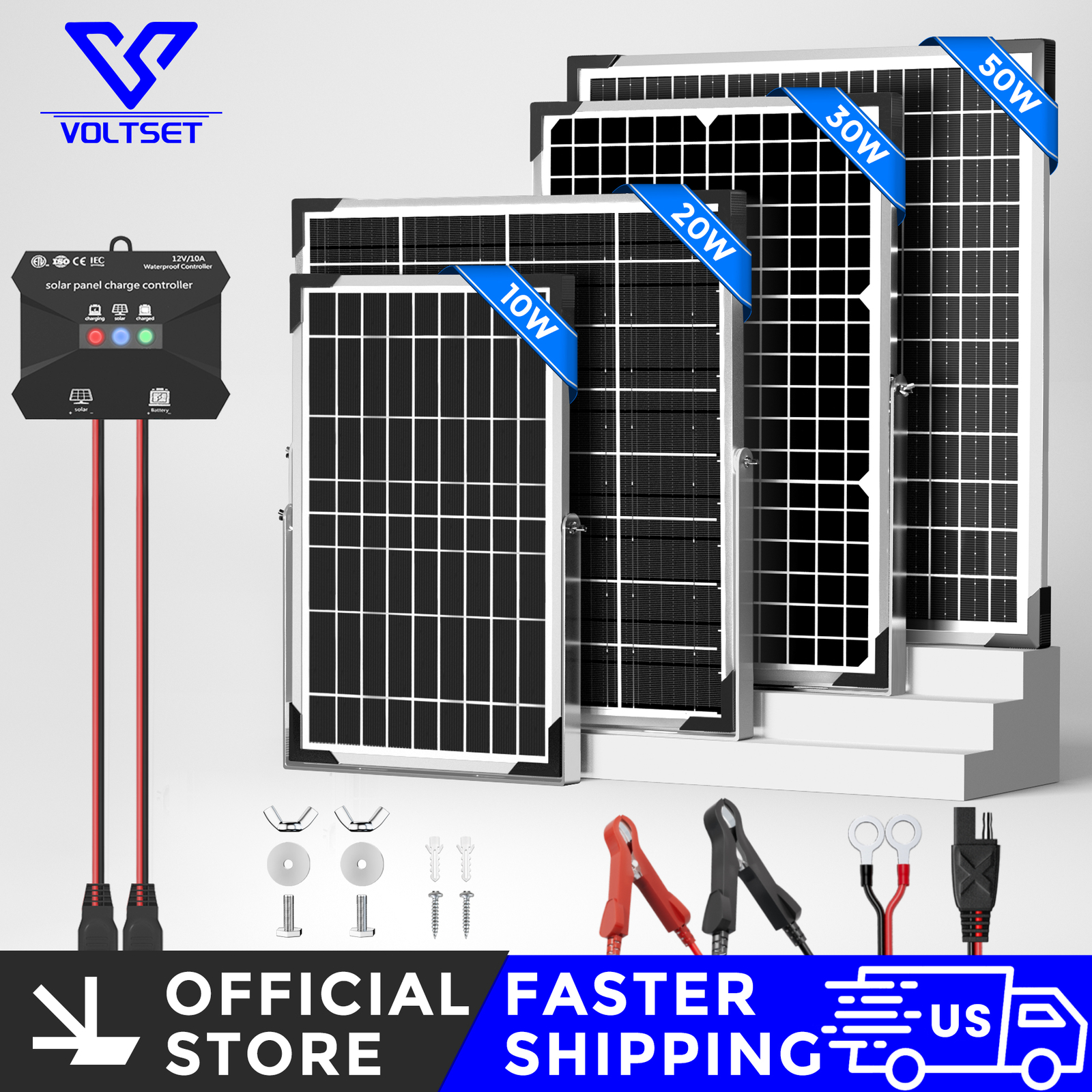 VOLTSET 12V Solar Battery Trickle Charger Maintainer 20W Solar Panel Kit for Car