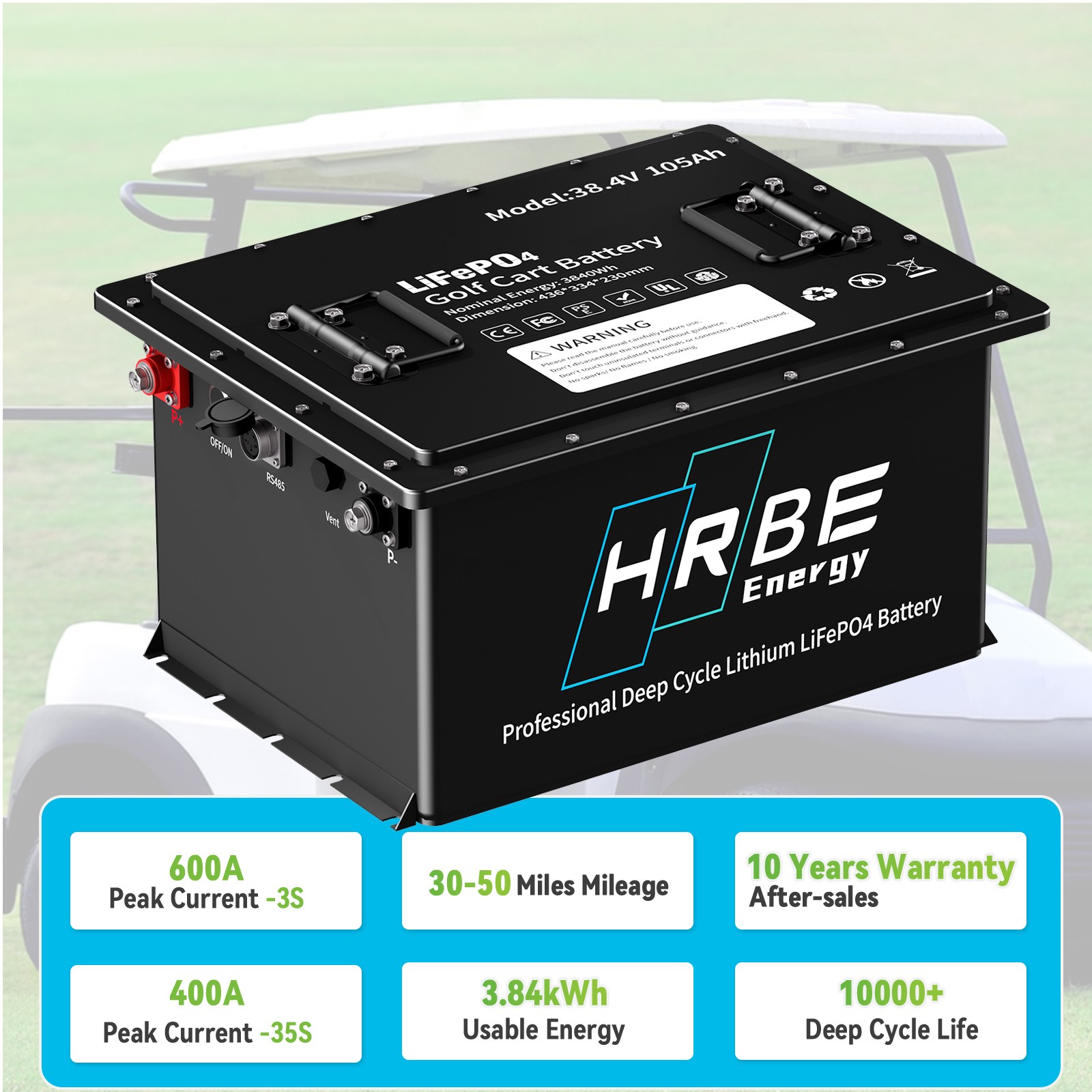 36V 105Ah Golf Cart LiFePO4 Lithium Battery 200A BMS A+Cells with 20A Charger