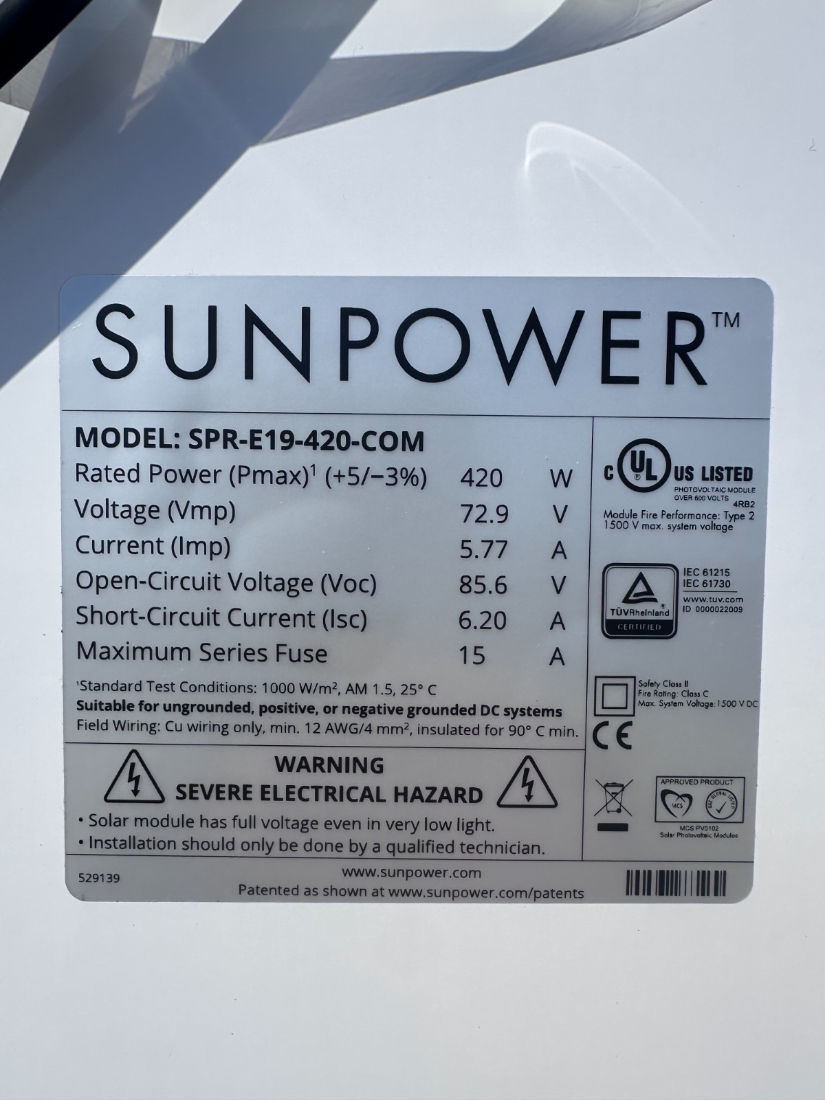 NEW 420 watt Sunpower Solar Panels – SPR-E19-420-COM
