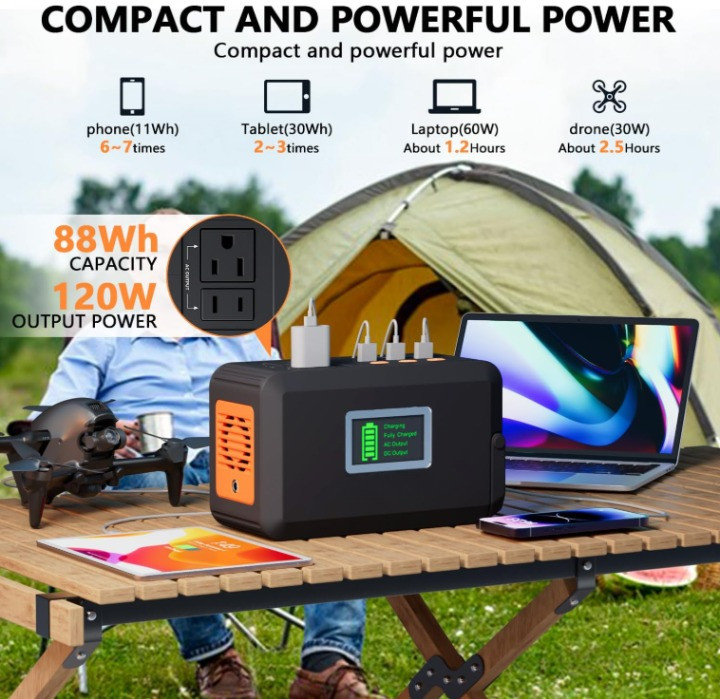Estación de Energía Portátil 88Wh, 120W/240W Pico, Solar, USB, AC y LED, Nuevo