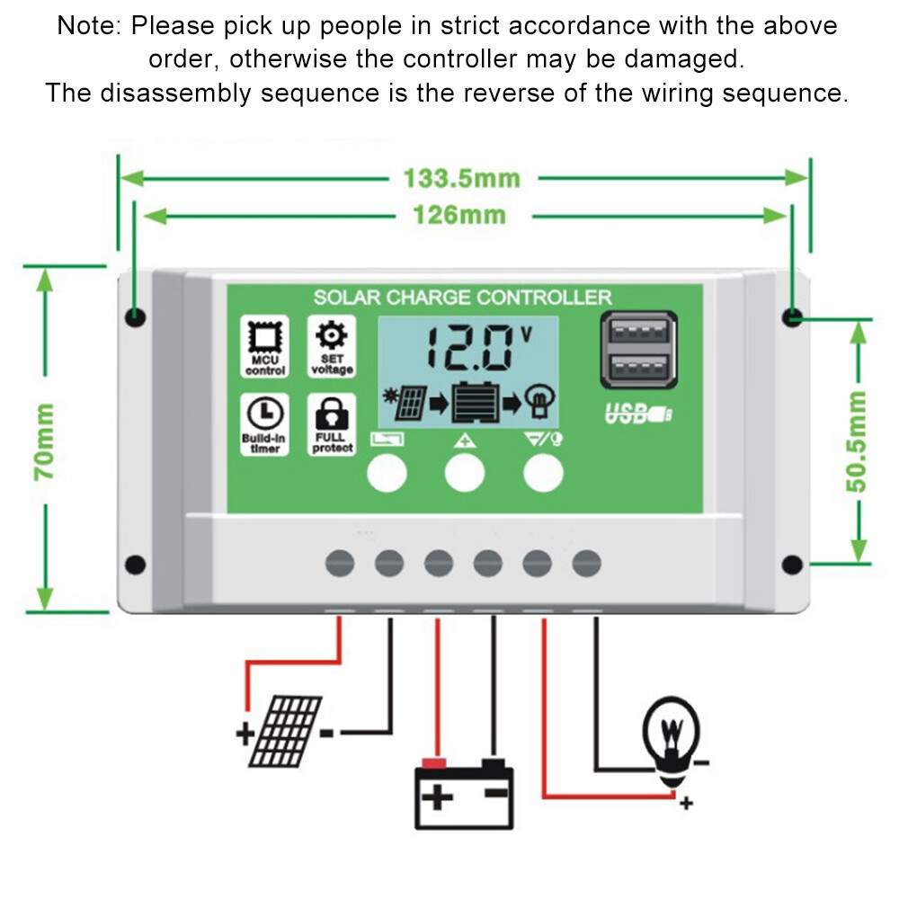 12V 24V 10A/20A/30A Solar Panel Regulator Charge Controller Battery Dual USB PWM