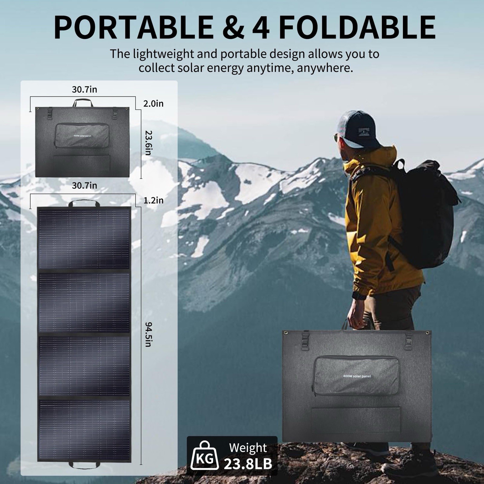 400W Portable Solar Panels CPC Material 3m 40V MC4 Cable & XT60 Anderson DC